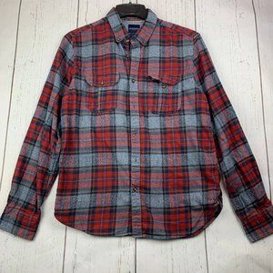 Denim‎ & Flower Medium Plaid Long Sleeve Button Down Shirt Red Blue Men